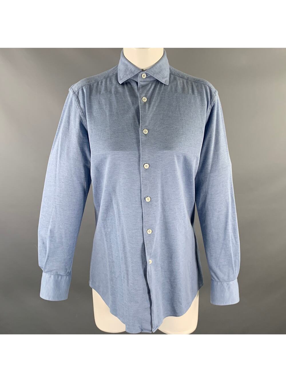 ZEGNA Size S Blue Heather Cotton Button Down Long Sleeve Shirt
